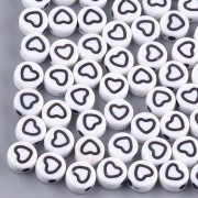 Assortment of 20 round heart beads - 7 mm - White - Black|raw }}