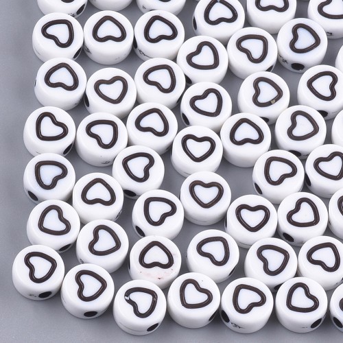 Assortment of 20 round heart beads - 7 mm - White - Black