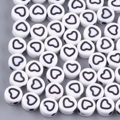 Assortment of 20 round heart beads - 7 mm - White - Black