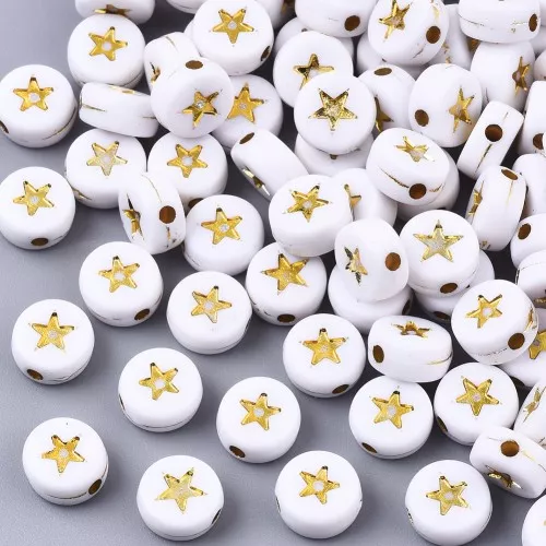 Assortment of 20 round star beads - 7 mm - White - Gold