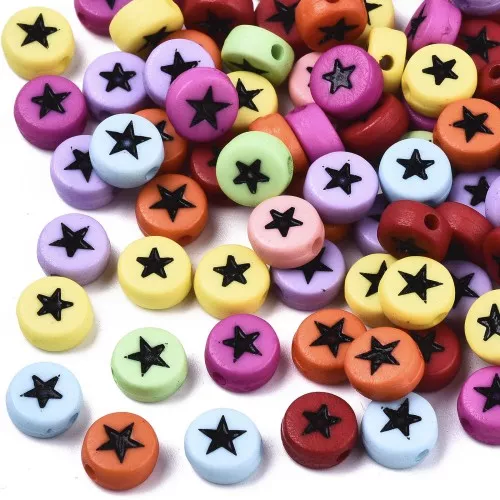 Assortment of 20 round star beads - 7 mm - Multicolored - Black