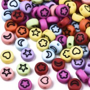 Assortment of 50 mixed round beads stars &amp; hearts 7mm - Multicolored - Black|raw }}