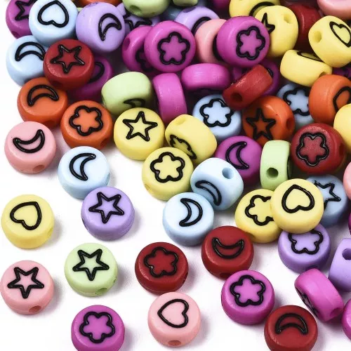 Assortment of 50 mixed round beads stars & hearts 7mm - Multicolored - Black