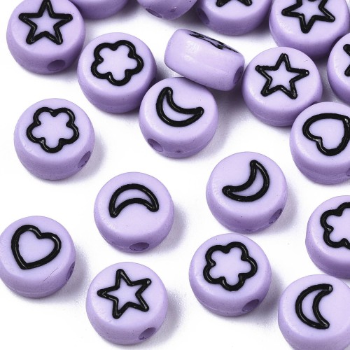 Assortment of 20 mixed round beads stars & hearts 7mm - Purple - Black