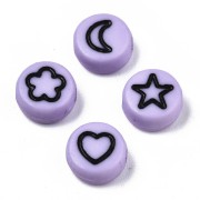 Assortment of 20 mixed round beads stars & hearts 7mm - Purple - Black