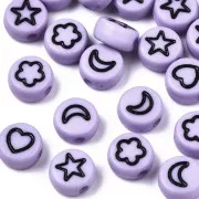 Assortment of 20 mixed round beads stars & hearts 7mm - Purple - Black
