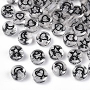 Assortment of 50 mixed round beads stars & hearts 7mm - Transparent - Black|raw }}