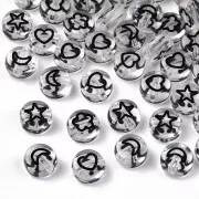 Assortment of 50 mixed round beads stars & hearts 7mm - Transparent - Black