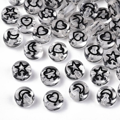 Assortment of 50 mixed round beads stars & hearts 7mm - Transparent - Black