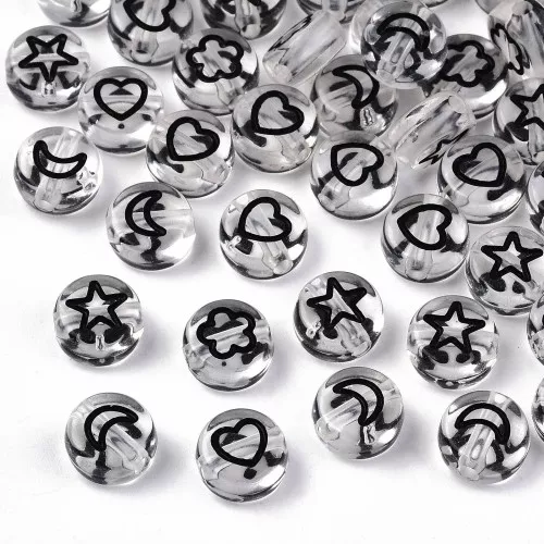 Assortment of 50 mixed round beads stars & hearts 7mm - Transparent - Black