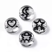 Assortment of 50 mixed round beads stars & hearts 7mm - Transparent - Black