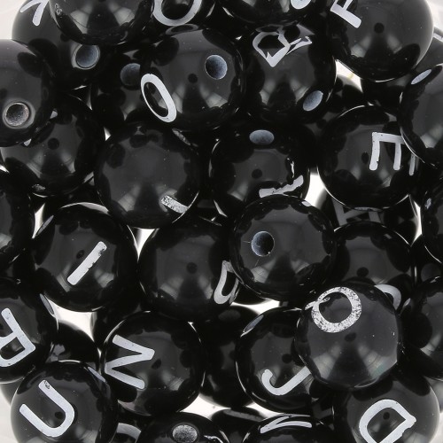 Assortment of 200 round alphabet letters beads 8mm - Black - White x1