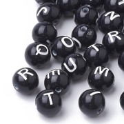 Assortment of 200 round alphabet letters beads 8mm - Black - White x1