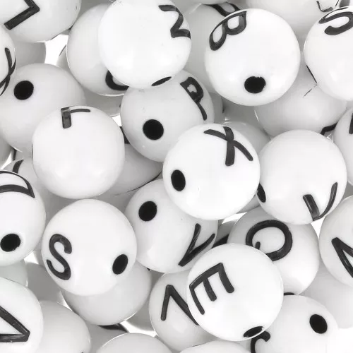 Assortment of 200 round alphabet letters beads 8 mm - White - Black x1
