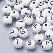 Assortment of 200 round alphabet letters beads 8 mm - White - Black x1