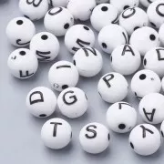 Assortment of 200 round alphabet letters beads 8 mm - White - Black x1
