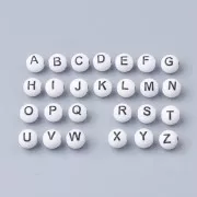 Assortment of 200 round alphabet letters beads 8 mm - White - Black x1