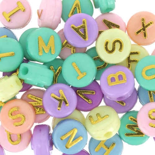 Assortment of 200 beads round alphabet letters in relief 10mm - Pastel Gold x1