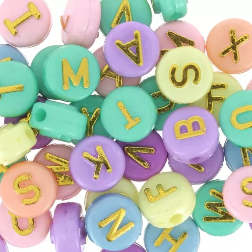 Assortment of 200 beads round alphabet letters in relief 10mm - Pastel Gold x1