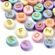 Assortment of 200 beads round alphabet letters in relief 10mm - Pastel Gold x1