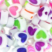 Assortment of 50 heart beads - 8 mm - White - Multicolored x1