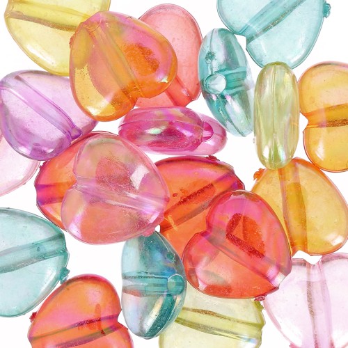 11x12mm Iridescent heart beads set - Multicoloured Transparent Pastel x20