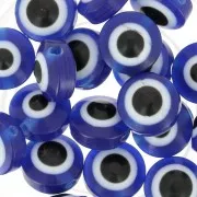 9.5x6mm Flat round beads - lucky eye - Blue x10