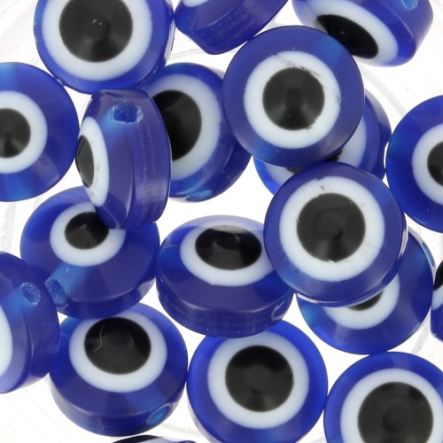 9.5x6mm Flat round beads - lucky eye - Blue x10