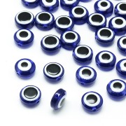 9.5x6mm Flat round beads - lucky eye - Blue x10