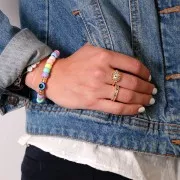 9.5x6mm Flat round beads - lucky eye - Blue x10