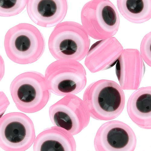 8x5.5mm Round flat beads - lucky eye - Pink x10