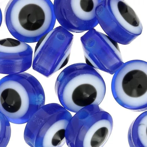 8x5.5mm Round flat beads - lucky eye - Blue x20