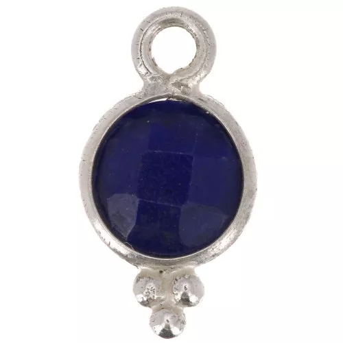 12x7mm 925 Sterling Silver Round faceted charm with balls - Lapis lazuli x1