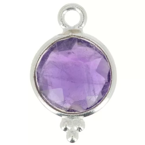 12x7mm 925 Sterling Silver Round faceted charm with balls - Amethyst x1