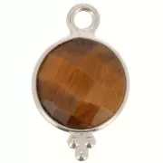 12x7mm 925 Sterling Silver Round faceted charm with balls - Tiger Eye x1