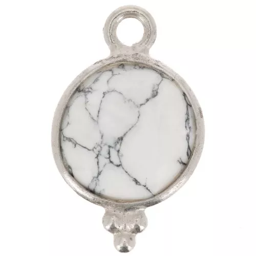 12x7mm 925 Sterling Silver Round faceted charm with balls - Howlite x1