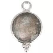 12x7mm 925 Sterling Silver Round faceted charm with balls - Labradorite x1