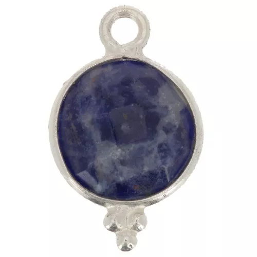 12x7mm 925 Sterling Silver Round faceted charm with balls - Sodalite x1
