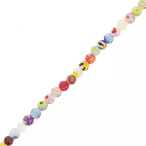 4mm Round glass beads Millefiori - Multicolored x36cm