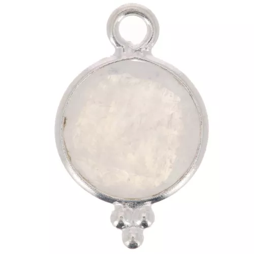 12x7mm 925 Sterling Silver Round faceted charm with balls - Moonstone x1