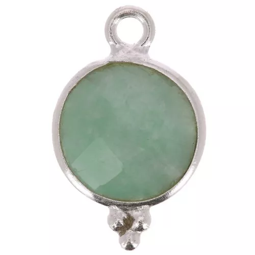 12x7mm 925 Sterling Silver Round faceted charm with balls - Amazonite x1