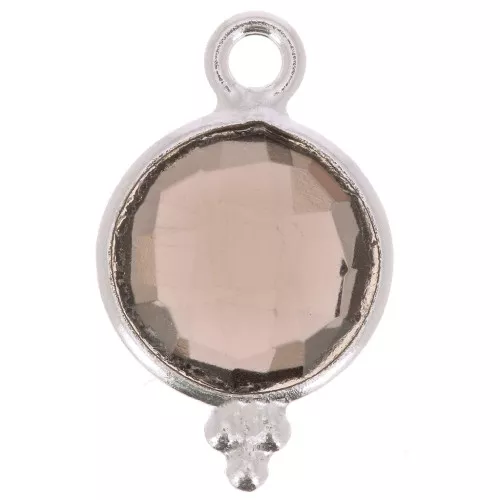 12x7mm 925 Sterling Silver Round faceted charm with balls - Smoky Quartz x1