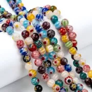 6mm Round glass beads Millefiori - Multicolored x36cm