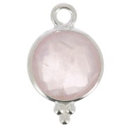 12x7mm 925 Sterling Silver Round faceted charm with balls - Rose Quartz x1