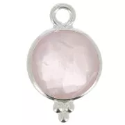 12x7mm 925 Sterling Silver Round faceted charm with balls - Rose Quartz x1