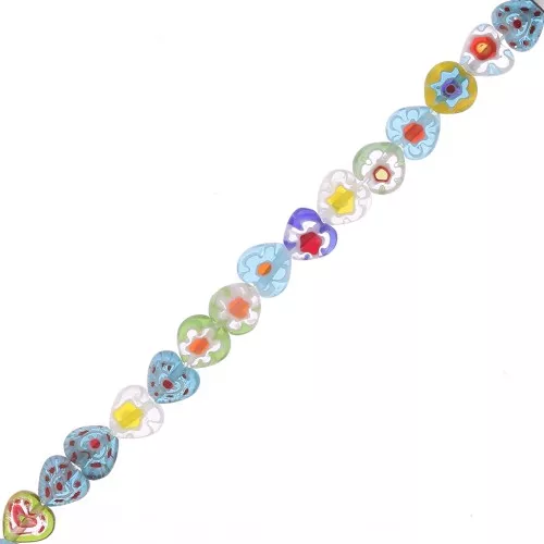 8mm Millefiori glass heart beads - Multicolored x20