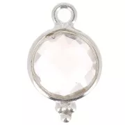 12x7mm 925 Sterling Silver Round faceted charm with balls - Rock Crystal x1