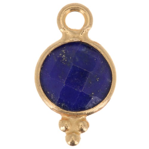 2x7mm 925 sterling silver Faceted Charm with Balls - Gold Plated - Lapis lazuli x1