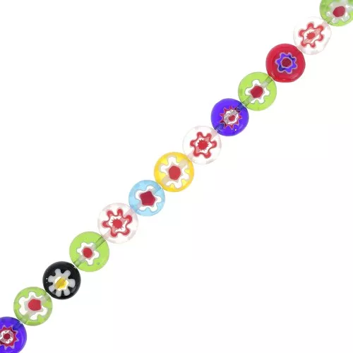 10mm Millefiori Flat round glass beads - Multicolored x20