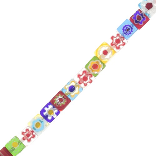 6mm Millefiori Cube glass beads - Multicolored x30